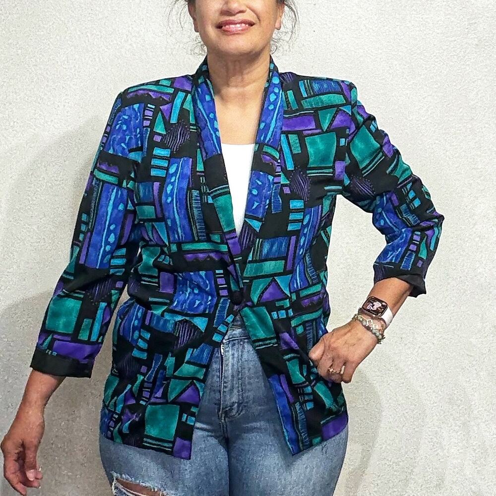 Kensington Square Blue Geometric Vintage Blazer Sz PS